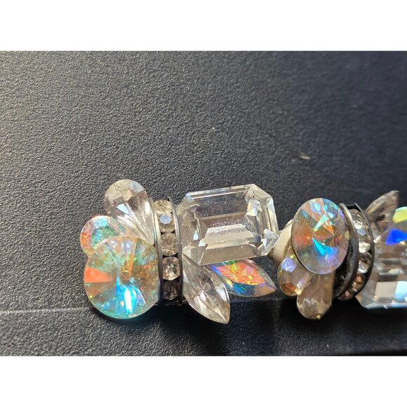 Vintage Aurora Borealis Rhinestone Clip-On Earrings 1.5" - Picture 9 of 9